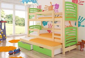 Detská poschodová posteľ SORIA, 180x75, sosna/zelená