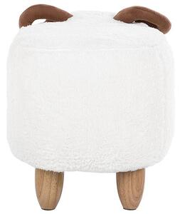 Detská taburetka so zvieratkom ovečka biela polyesterová látka čalúnená s drevenými nohami detská podnožka