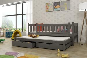 Detská posteľ s prístelkou a so zásuvkami 90x200 ADINA - grafit