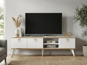 TV stolík CAROL 160 cm, biela/zlatá