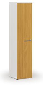 Úzka kancelárska skriňa PRIMO WHITE, 400 x 420 x 1781 mm, biela/buk