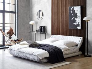 Vodná posteľ strieborná zamatová čalúnená s matracom a príslušenstvom 180x200 cm zaoblený dizajn