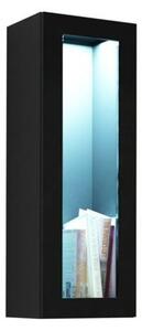 Závesná vitrína s LED modrým osvetlením ASHTON - čierna / lesklá čierna