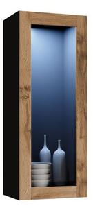 Závesná vitrína s LED modrým osvetlením ASHTON - čierna / dub wotan