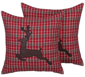 Sada 2 dekoratívnych vankúšov červená sobí vzor 45 x 45 cm moderná dekorácia vianočná