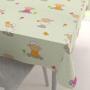 Biante Detský bavlnený obdĺžnikový obrus Sandra SA-729 Veselé ovečky na svetlo zelenom bodkovanom 50x100 cm