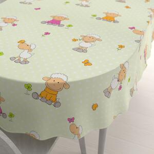 Biante Detský bavlnený oválny obrus Sandra SA-729 Veselé ovečky na svetlo zelenom bodkovanom 50x100 cm