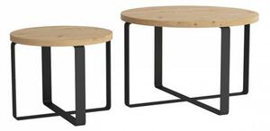Set konferenčných okrúhlych stolíkov ALCACER - čierny / dub artisan
