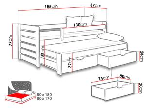 Rozkladacia detská posteľ 80x180 GERA - borovica