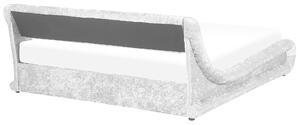 Vodná posteľ strieborná zamatová čalúnená s matracom a príslušenstvom 180x200 cm zaoblený dizajn