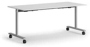 Mobilný stôl MATCH, 180x80 cm, sivá podnož, biela