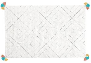 Koberec huňatý biely so strapcami 140 x 200 cm viacfarebný s geometrickým vzorom
