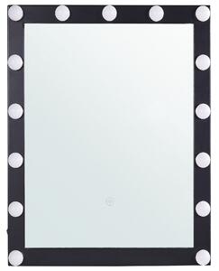 Nástenné kozmetické zrkadlo s LED svetlom čierne 50 x 60 cm obdĺžnikový tvar hollywoodske so žiarovkami toaletný stolík glamour štýl