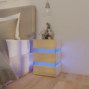 Nočný stolík s LED, biela a sonoma 45x35x67cm, kompozitné drevo