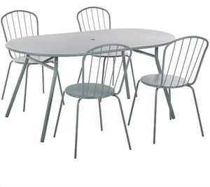 Záhradný jedálenský stôl svetlomodrý kov pre 4 osoby 160 x 90 cm Moderný vonkajší otvor na slnečník