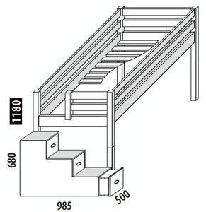 Zvýšené jednolôžko - posteľ DOMINO D905 so schodíkmi, masív smrek