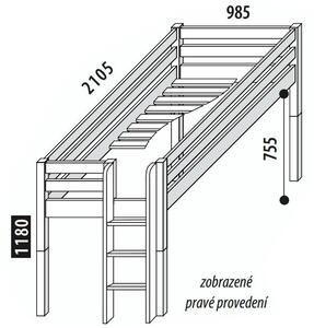 Zvýšené jednolôžko - posteľ DOMINO D905 s čelným vstupom, masív smrek