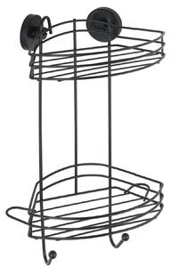 Nástenná dvojúrovňová rohová polica do kúpeľne Wenko Vacuum-Loc® Pavia / samonosná / kovová / výška 43 cm / čierna