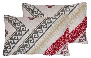 Sada 2 dekoratívnych vankúšov béžová viacfarebná bavlna 30 x 50 cm obdĺžnikový tvar geometrický vzor moderný boho štýl doplnky