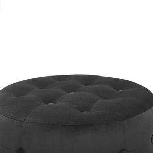 Taburetka čierna zamatová okrúhla prešívané čalúnenie s gombíkmi moderná obývacia izba