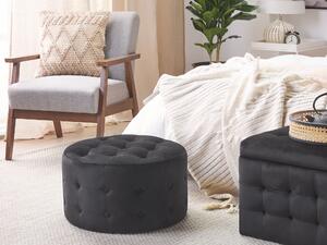 Taburetka čierna zamatová okrúhla prešívané čalúnenie s gombíkmi moderná obývacia izba