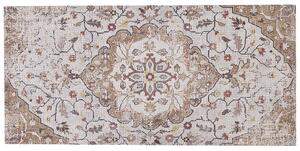 Koberec béžový a hnedý polyester a bavlna 80 x 150 cm ručne tkaný kvetovaná potlač orientálny vzor