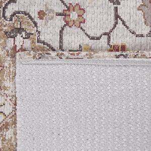 Koberec béžový a hnedý polyester a bavlna 80 x 150 cm ručne tkaný kvetovaná potlač orientálny vzor