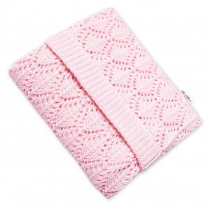 Baby Nellys Luxusná bavlnená hačkovaná deka, dečka LOVE, 75x95cm - svetlo ružová