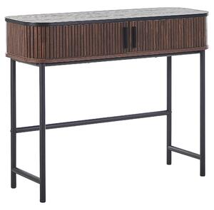 Konzolový stolík tmavé drevo čierna 82 x 35 x 100 cm posuvné dvierka rustikálny dizajn