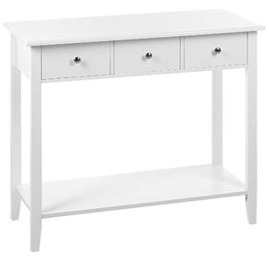 Konzolový stolík biely MDF drevené nohy 90 x 40 x 75 cm 3 zásuvky polica nábytok do obývačky a predsiene moderný dizajn