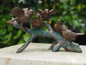 Záhradná bronzová dekorácia, vtáčiky na konáriku, 19x19x29 cm