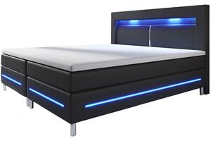 Pružinová posteľ Norfolk 140 x 200 cm čierna - LED pásy a pružinové jadro matrace