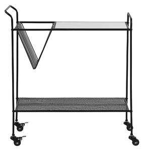 Kuchynský vozík čierny kovový 70 cm na kolieskach vrchná doska z tvrdeného skla s policou industriálny moderný dizajn