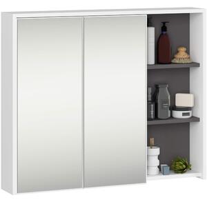 Ak furniture Závesná kúpeľňová skrinka so zrkadlom VAMI 90 cm biela/sivý grafit