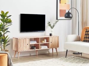 TV stolík s 2 dvierkami svetlé kaučukové drevo skrinka do obývacej izby retro škandinávsky štýl