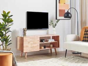TV stolík s dvierkami svetlé kaučukové drevo skrinka do obývacej izby retro škandinávsky štýl