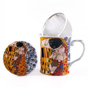 Klimt bozk nový porcelánová šálka na čaj so sitkom a prikrývkou (*)
