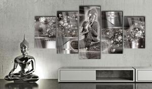 Obraz strieborný Budha na akrylátovom skle - Silver Serenity