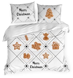 Eurofirany Bavlnené vianočné posteľné prádlo JOY s motívom vianočných perníčkov Bavlnený satén 1x70x80,1x140x200 cm