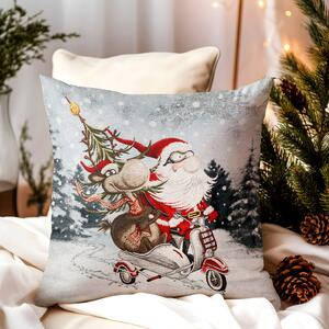 Vianočná gobelínová obliečka na vankúš Santa na skútri Chenille IT045 Farba Viacfarebná Rozmery 42x42 cm