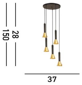 Závesné svietidlo Signal, Ø 37 cm, čierna/zlatá farba kov, 5-pl, Čierna, Obývacia izba / jedáleň, kov, Závesné svietidlo