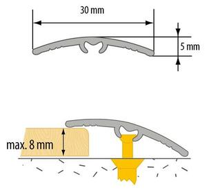 Profil AL prechodový 30 mm, fólia Dub biely 13, 2,7 m, narážací oblý, LW30 Cezar