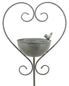 Zapichovacie napájadlo pre vtáky Heart, 138,4x33,7 cm, kov, sivá