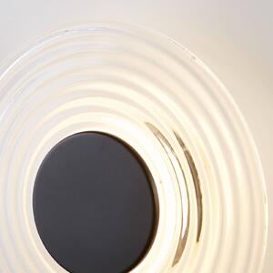 LED nástenné svetlo Cleo, priehľadná/matná čierna, Ø 30 cm, sklo, Jasné / priehľadné, Obývacia izba / jedáleň, Sklo, Moderný, Nástenné svietidlo