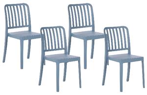 Sada 4 záhradných stoličiek modrá plastová stohovateľné ľahké stoličky do interiéru a exteriéru odolné voči poveternostným vplyvom