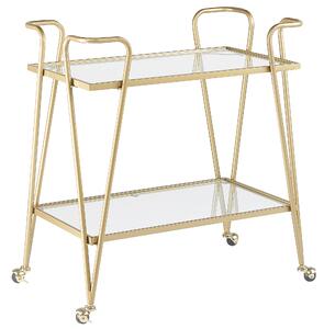 Kuchynský vozík zlatý kovový rám sklenená doska 75 x 45 cm na kolieskach otvorený úložný priestor glamour obývacia izba