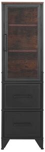 Komoda tmavé drevo čierny kov drevotrieska 142 x 40 cm úložná skrinka s 3 priehradkami industriálna obývacia izba