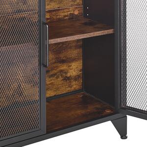 Komoda tmavé drevo čierny kov drevotrieska 82 x 75 cm úložná skrinka 2-dverová industriálna obývacia izba