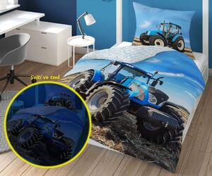 DETEXPOL Svietiace obliečky Traktor blue Bavlna, 140/200, 70/80 cm