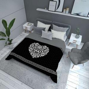 DETEXPOL Prehoz na posteľ Srdce čierna Polyester, 170/210 cm